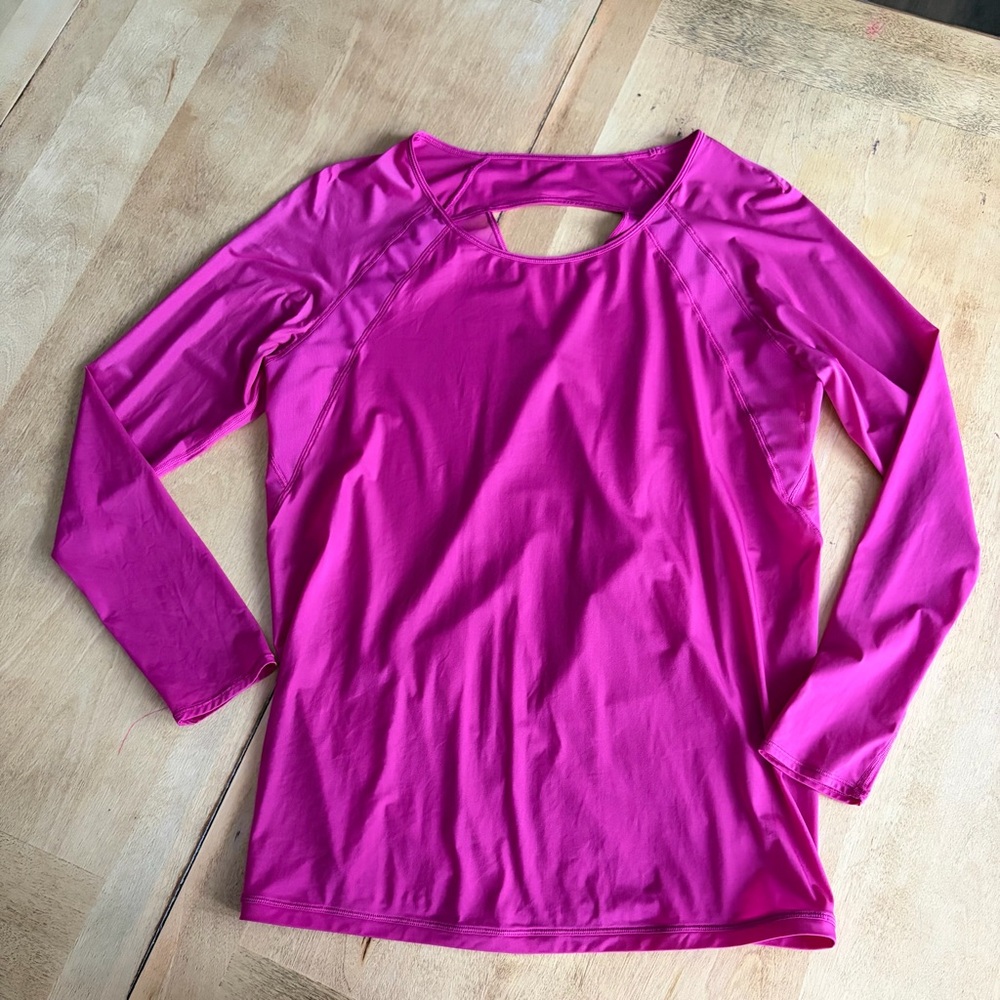 Lululemon If Youre Lucky 6/8 Raspberry Long Sleeve Sheer Top
